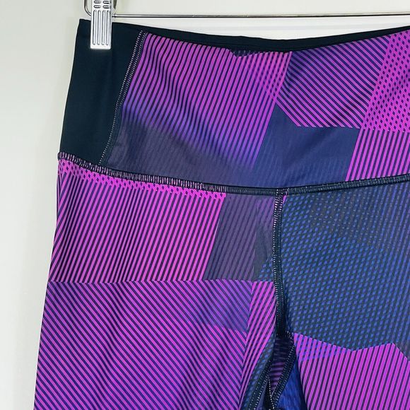 Lucy Jewel Tone Grid Capris Crop Wide Waist Pull On Pants Leggings Womens Small - Picture 2 of 7